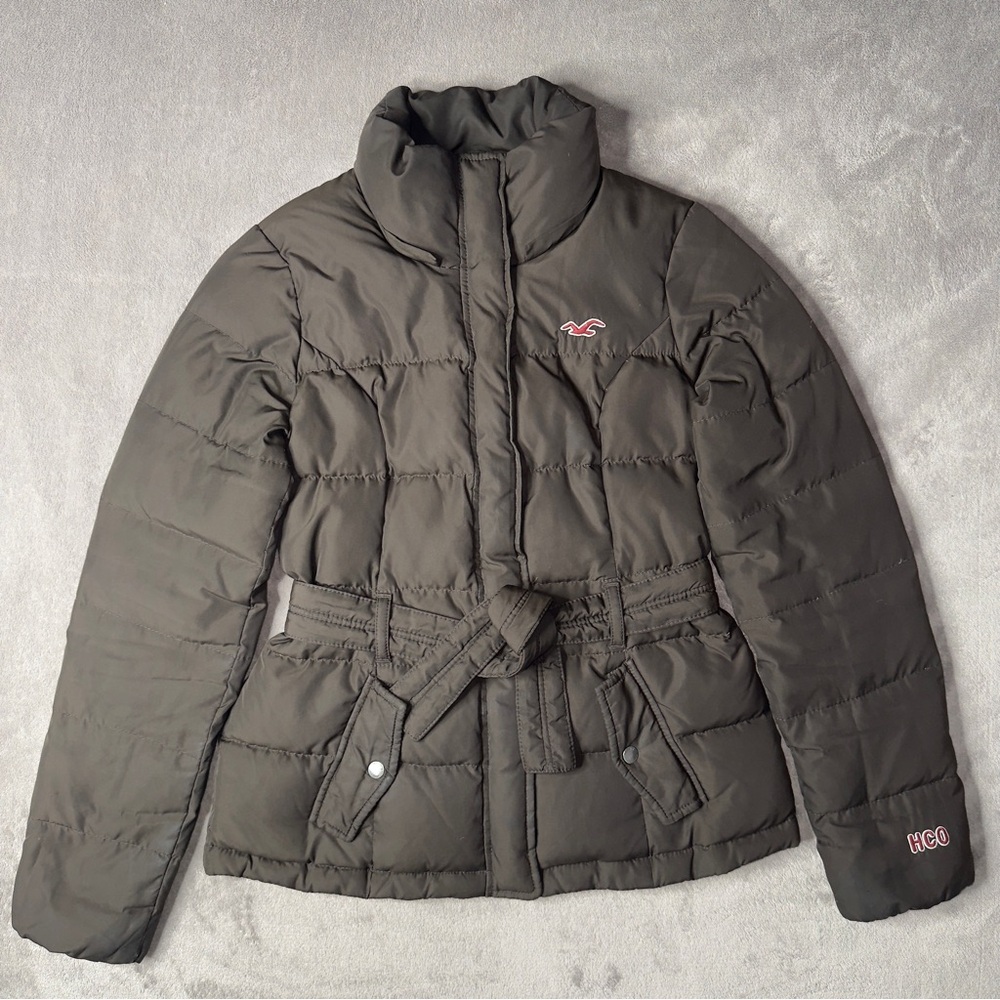 VTG Y2K Hollister Brown Belted Puffer Jacket M Winter SoCal Preppy Outerwear
